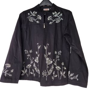 Women's Quacker Factory lightweight black denim embellished jacket. Size medium